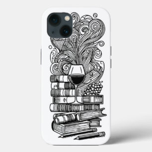 Books And Wine Colour Me Doodle 2 iPhone 13 Case