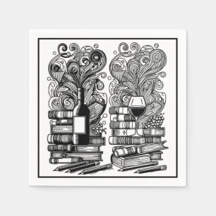 Books And Wine Colour Me Doodle 5 Napkin