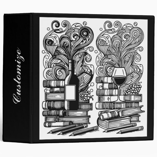 Books And Wine Colour Me Doodle  Binder (Front/Spine)