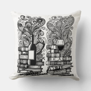 Books And Wine Colour Me Doodle   Throw Pillow