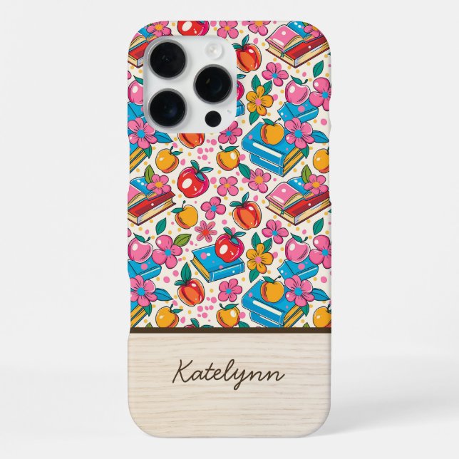Books & Apple Teacher Phone Case • Custom Name (Back)