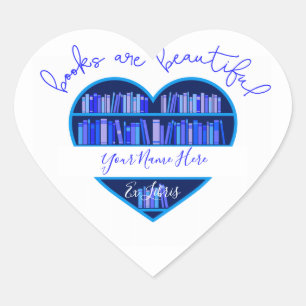 "Books Are Beautiful" Bookplate Heart Sticker