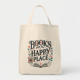 Books Are My Happy Place Cute Aesthetic Book Tote Bag