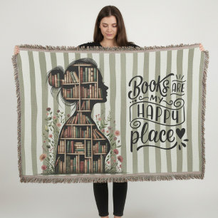Books Are My Happy Place for Bookish Woven Throw Blanket