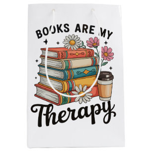 Books Are My Therapy Retro Floral Reading Lover Medium Gift Bag