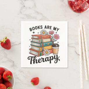 Books Are My Therapy Retro Floral Reading Lover Napkin