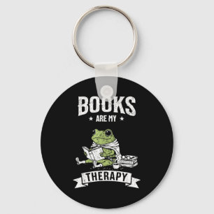 Books are therapy funny reading frog book lover keychain