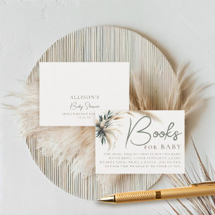 Books Baby Shower Boho Pampas Greenery Neutral Enclosure Card