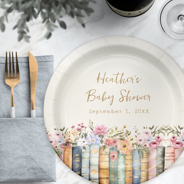 Books Baby Shower Paper Plates (Watercolor Wildflower Books Baby Shower Paper Plates by Painted Paperie
)