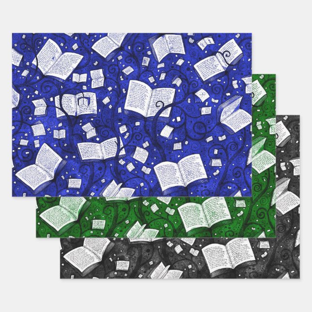 Books Background Collection 3 Wrapping Paper Sheet (Set)