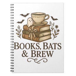 Books, Bats & Brew Halloween Fall Witchy Cozy Notebook