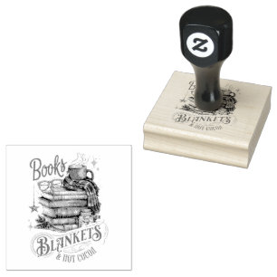 Books Blankets and Hot Cocoa Rubber Stamp