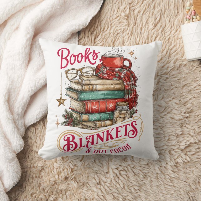 Books Blankets and Hot Cocoa  Throw Pillow (Blanket)