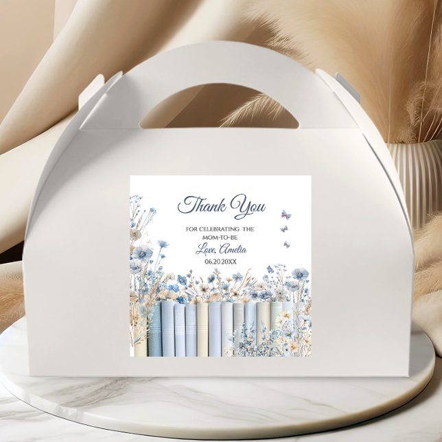 Books Blue Floral Baby Shower Thank You Sticker (Creator Uploaded)