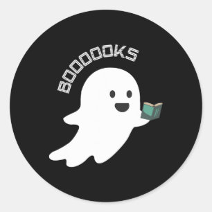 Books Boo Ghost Reading Funny Halloween Book Lover Classic Round Sticker