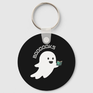 Books Boo Ghost Reading Funny Halloween Book Lover Keychain