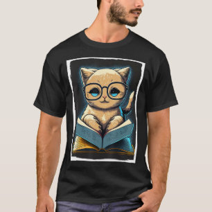 Books Book Cat Glasses Fable Educator Read Reader T-Shirt