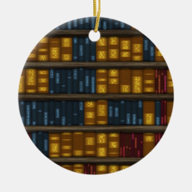 Books, Books, Books - Bookshelf Pattern Ceramic Ornament (Front)