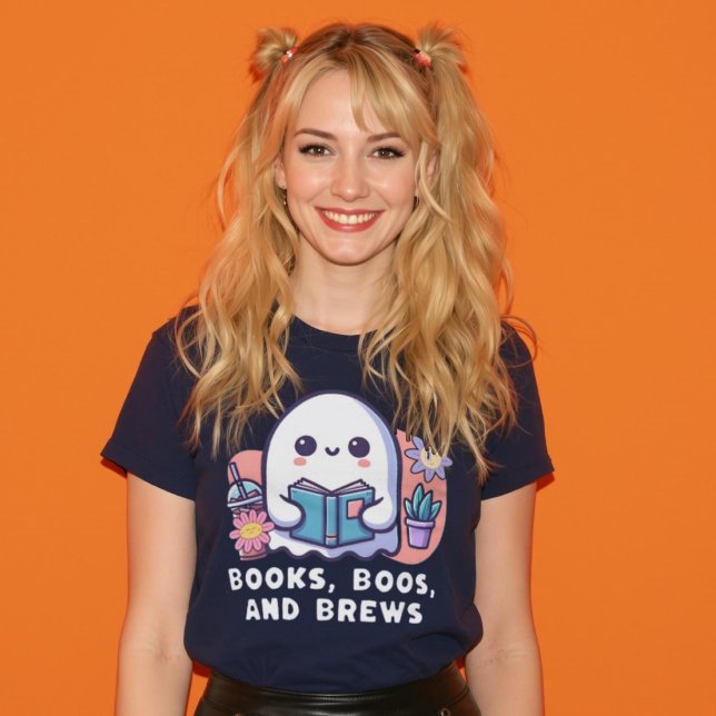 Books Boos and Brews Groovy Reading Coffee Ghost T-Shirt (Books Boos and Brews Groovy Reading Coffee Ghost T-Shirt.)