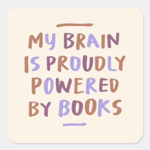 Books Brain Bookworm Hand Lettering Square Sticker