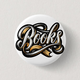 Books Calligraphy Design Tattoo Ribbon Style 1 Inch Round Button