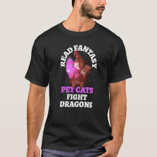 Books Cats Dragons Bookish Bookworm Fantasy Wizard T-Shirt