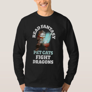 Books Cats Dragons Funny Knight Bookish Fantasy Bi T-Shirt