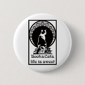 Books, cats, life is sweet copy 2 inch round button