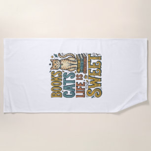 Books Cats Life Is Sweet Vintage Cat Reader Design Beach Towel