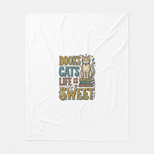 Books Cats Life Is Sweet Vintage Cat Reader Design Fleece Blanket