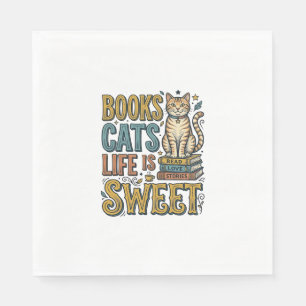 Books Cats Life Is Sweet Vintage Cat Reader Design Napkin