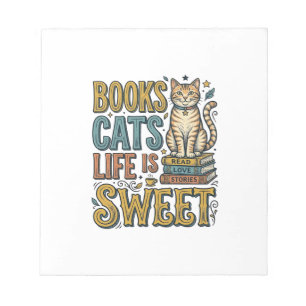 Books Cats Life Is Sweet Vintage Cat Reader Design Notepad