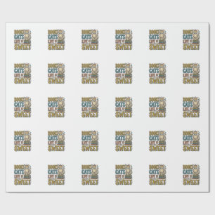 Books Cats Life Is Sweet Vintage Cat Reader Design Wrapping Paper