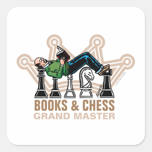 Books & Chess Grand Master Square Sticker (Front)