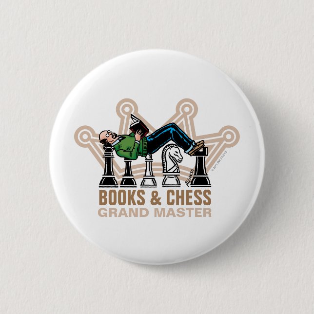 Books & Chess Grandmaster 2 Inch Round Button (Front)