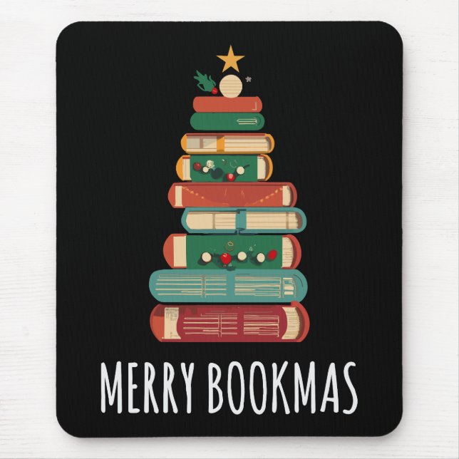 Books Christmas Tree Merry Bookmas Mouse Pad (Front)