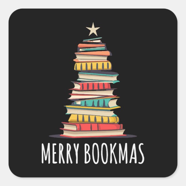 Books Christmas Tree Merry Bookmas Square Sticker (Front)