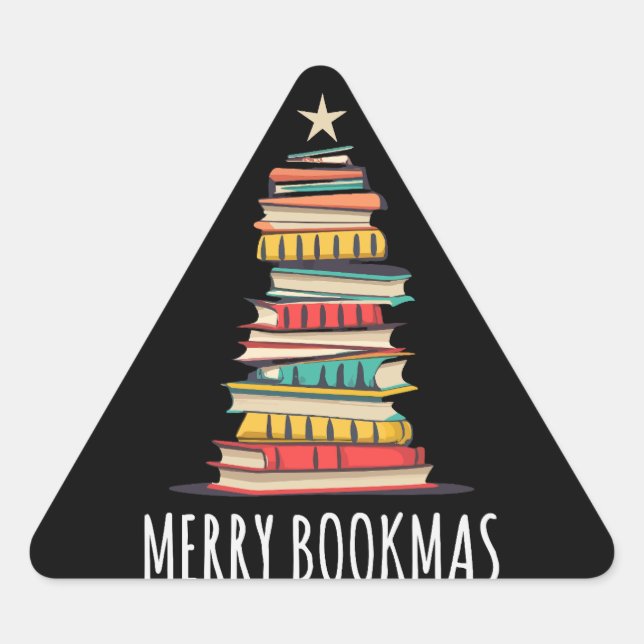 Books Christmas Tree Merry Bookmas Triangle Sticker (Front)