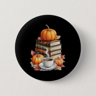 Books Coffee Fall Leaves And Pumpkins Vintage Libr 2 Inch Round Button