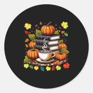 Books Coffee Fall Leaves And Pumpkins Vintage Libr Classic Round Sticker