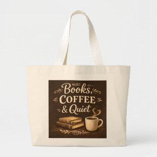 Books, Coffee & Quiet – Dark Academia Book Lover Large Tote Bag