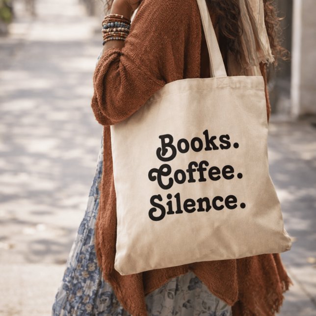 Books. Coffee. Silence. | Simple Bookish Design Tote Bag (Creator Uploaded)