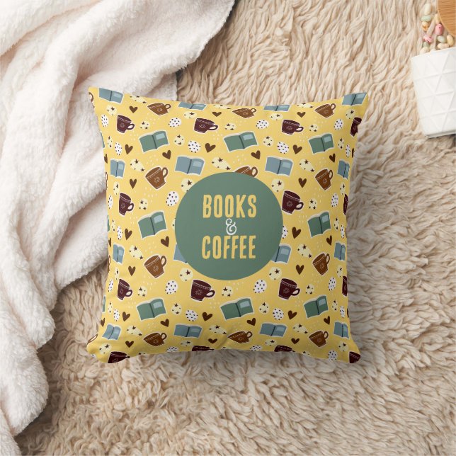 Books & Coffee Throw Pillow (Blanket)
