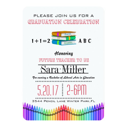 Books & Crayons Teacher Graduation Invitation