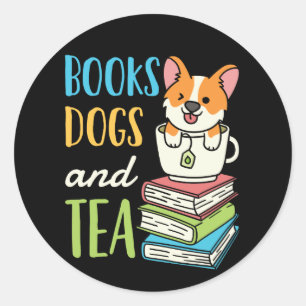 Books Dogs and Tea Classic Round Sticker