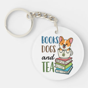 Books Dogs and Tea Weekend Reading Keychain