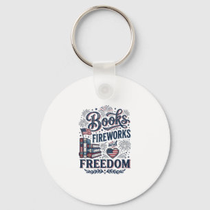 Books Fireworks and Freedom Patriotic Reader Shirt Keychain