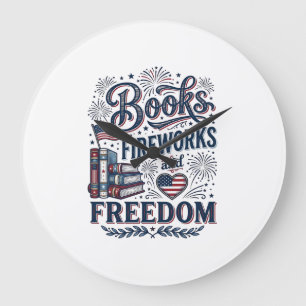 Books Fireworks and Freedom Patriotic Reader Shirt Large Clock