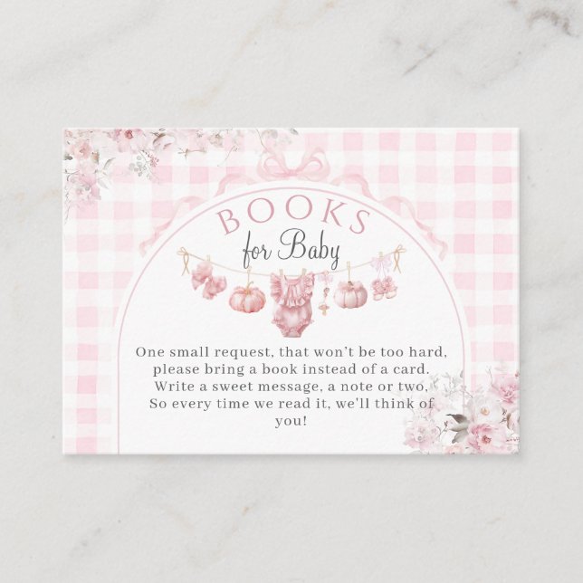 books Floral Bow Pink Pumpkin Girl Baby Shower Enclosure Card (Front)