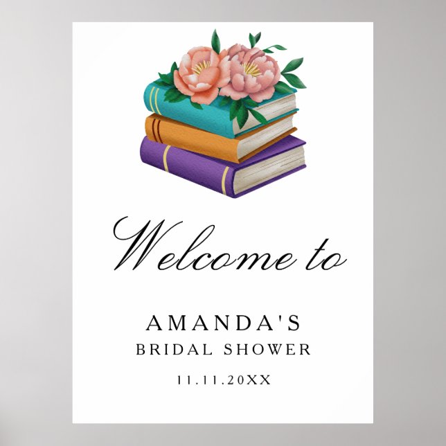 Books Floral Bridal shower welcome sign (Front)